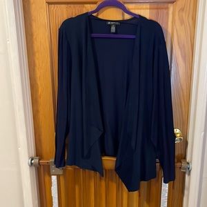 Navy faux suede drape front cardigan